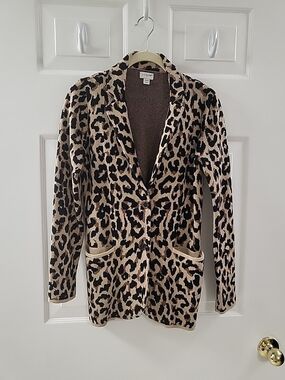 J. Crew Leopard Print Knit Blazer in Black and Cream